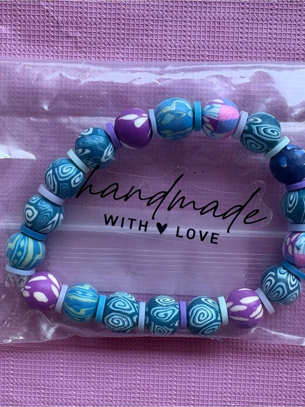 Handmade Kids Stretch Bracelet - Blue & Purple